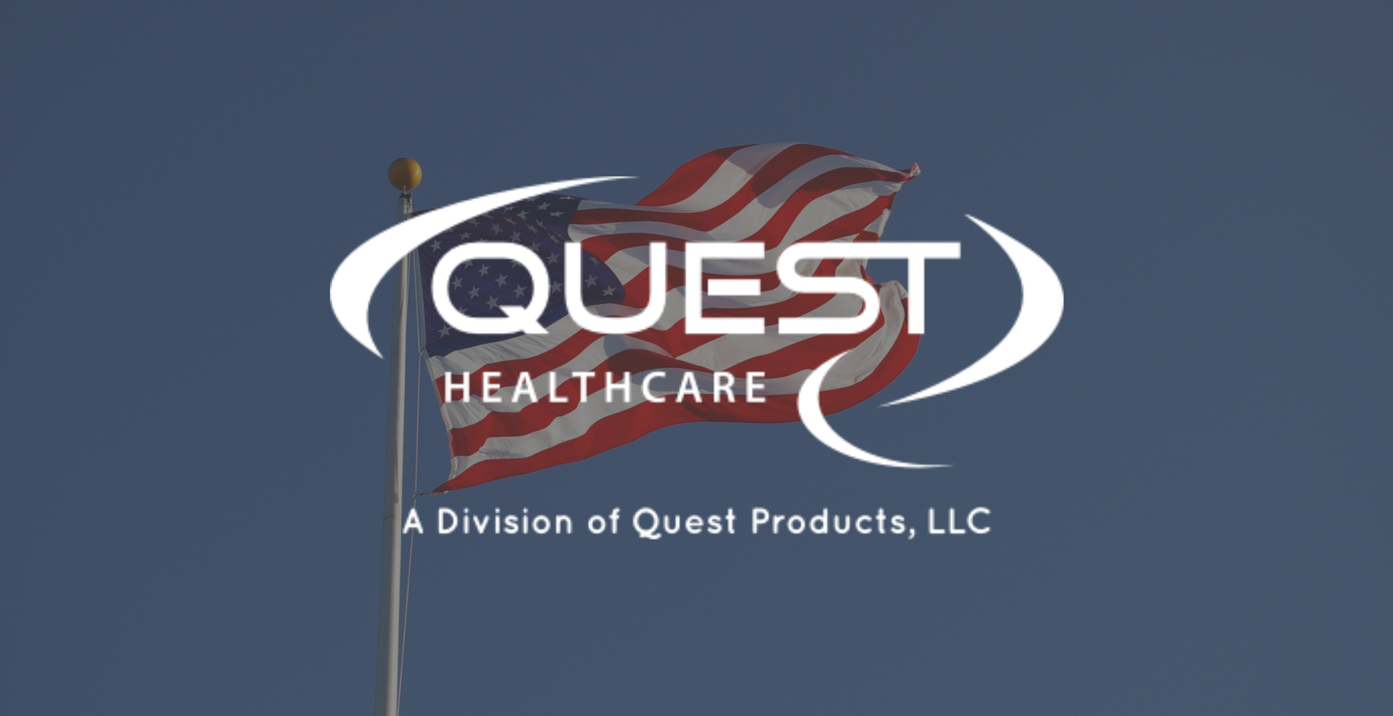 Quest Healthcare logo with American Flag in the background